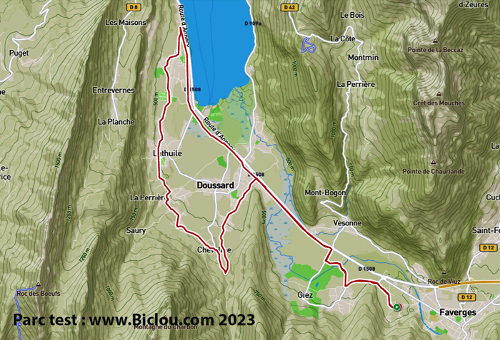 Carte parcours vélo du claudio de la faverges, parcours test en favergie