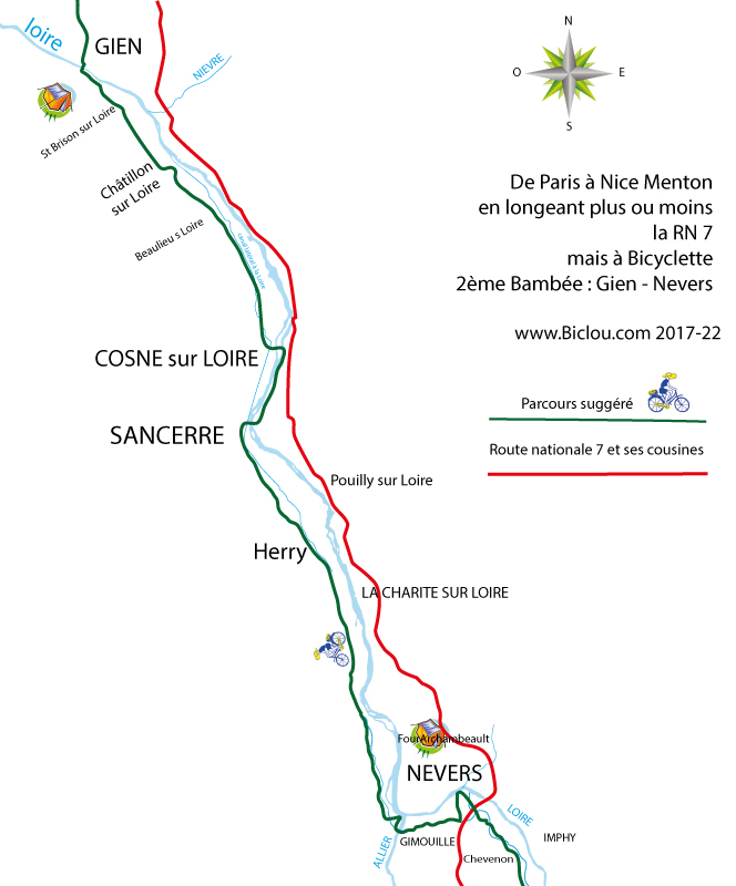 De Gien, à Nevers à Bicyclette long Nationale sept