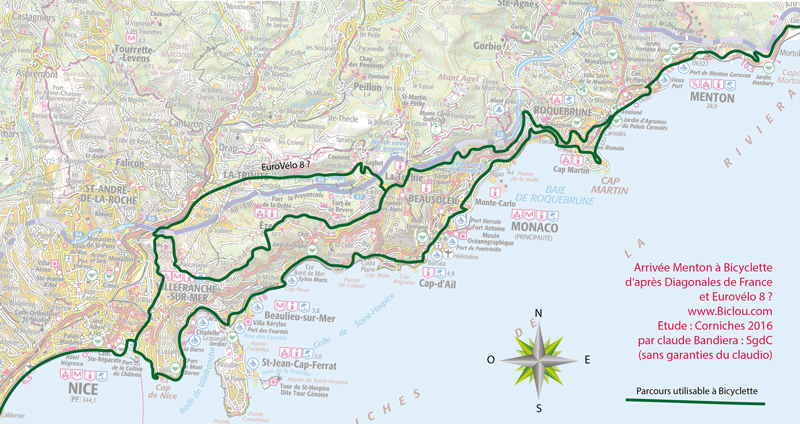 étude arrivée Nicie à Menton à Bicyclette par les corniches , sans garanties par claudio Bandiera 2016