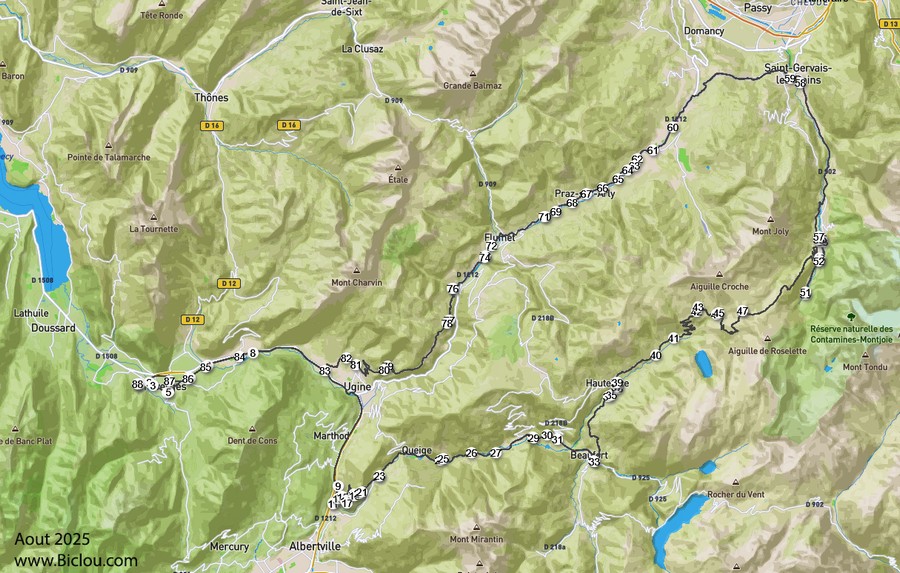 La Carte de la Bambée en Beaufortin (Aout 2025) de Faverges aux Contamines Monjoie en passant par le col du Mont Joly