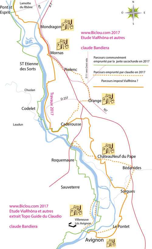 carte ViaRhôna Vaucluse PSE Avignon suite à bambée 2017 et étude