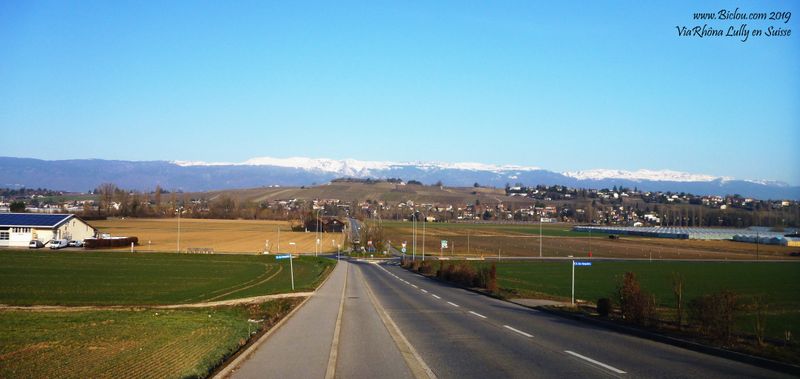 Perly, en route vers Lully, le Jura dans le fond