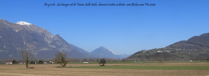 De g à dr ; Les Bauges, col de Tamie, belle étoile, charvin , Etale : Aiton au 1er plan