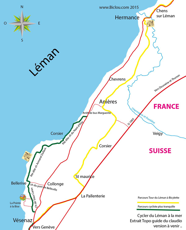 carte Hermance Corsier vésenaz à bicyclette