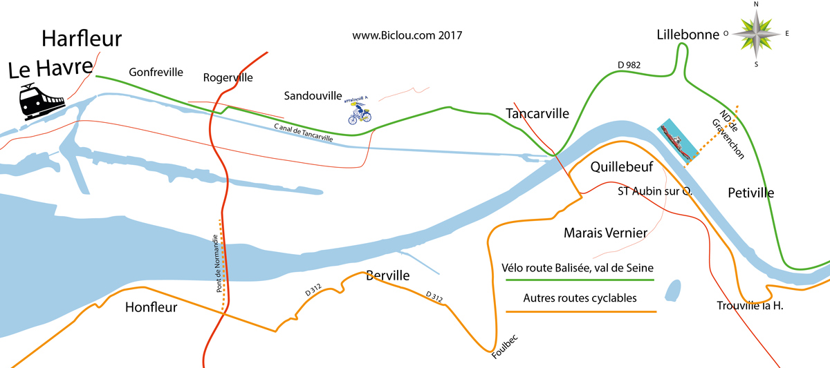 carte-claudio-la-havre-honfleur-pont-normandie-velo