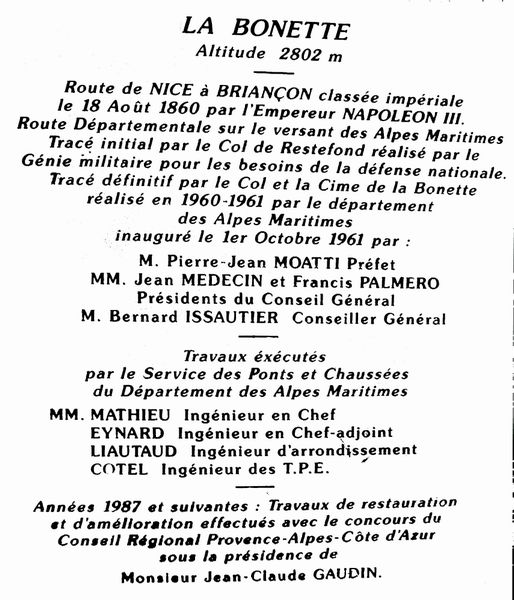 Le descriptif du sommet de la Bonette