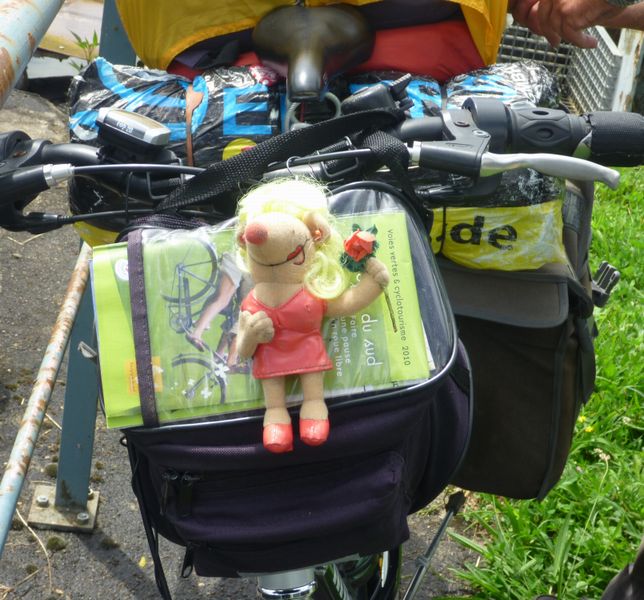 Doudou sur le vélo d'un ami cyclotouruste allemand en 2010