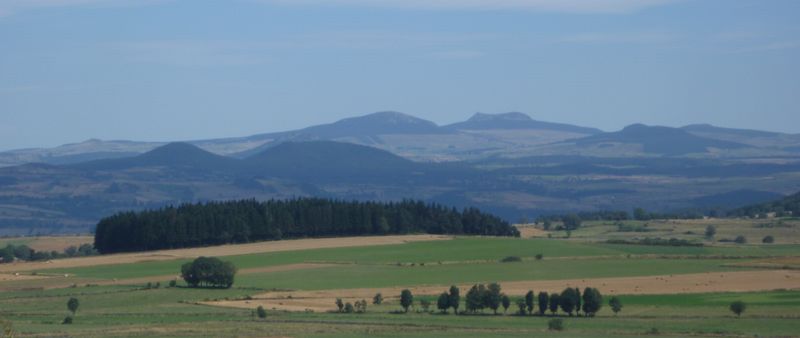 Paysage de la haute-loire : dans le fond le mont Mezenc vu de plateau du deves en 2010