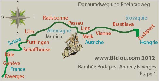 Carte du parcours à bicyclette eurovélo 6 Budapst Bâle etape une Budapest Bratislava
