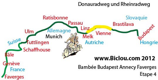 Carte du parcours à bicyclette eurovélo 6 Budapst Bâle etape deux Tat gyor Bratislava