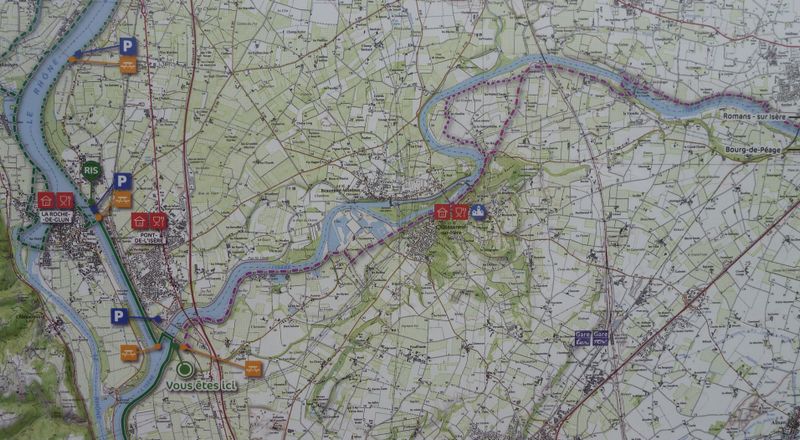 Le tracé du projet Viarhôna viaAlpina à la confluence Rhône Isère en 2012