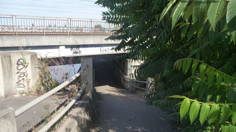 Passage cycliste le long de la seine à villeneuve st georges, par un huit sous le pont, pas facile à trouver en 2012