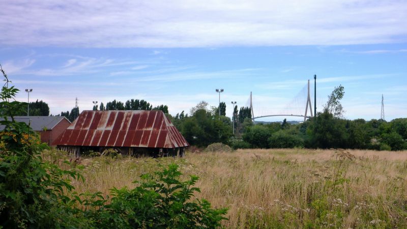 Vu du pont de Normandie par un cylotouriste en 2013