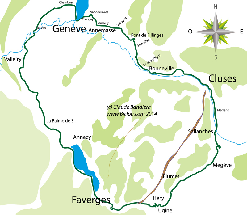 Carte : cycler en vallée d'arve et tour des bornes 2014