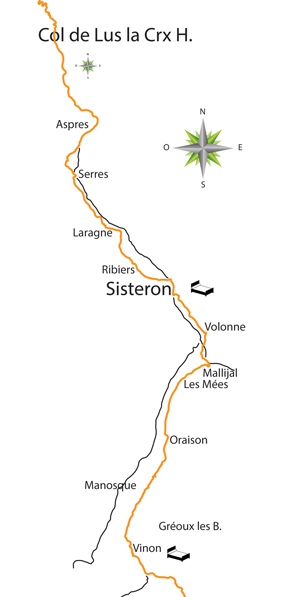 carte de : balade à bicyclette de Lus la croix haute à par la valle de Buech, Vernon en 2015