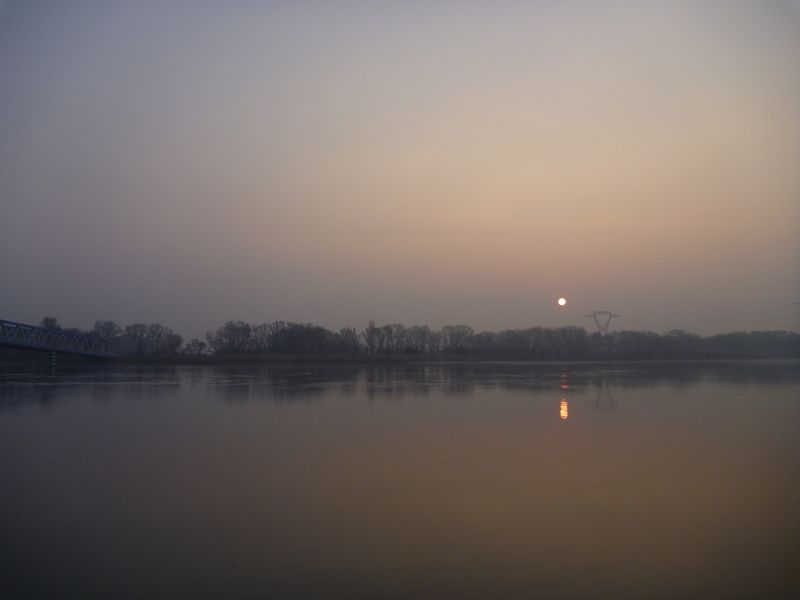 Ambiance fantasmagorique sur le fleuve Rhône en matin de mars : le Pouzin