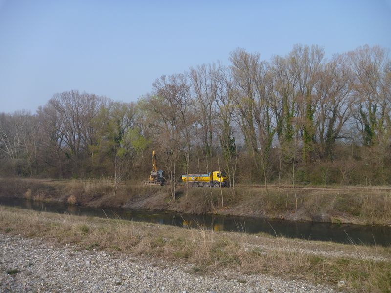 travaux piste cyclable sur Viarhona en 2014 entre Cruas et Rochemaure