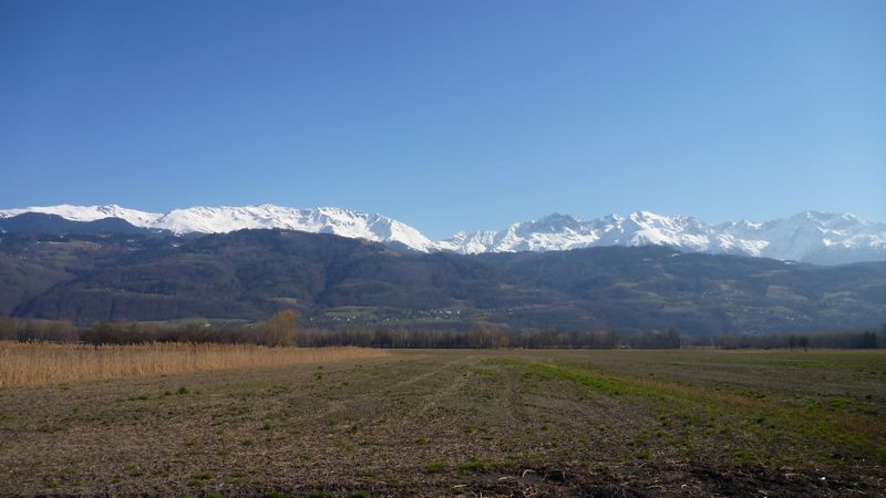 Le massif de Belledonne vu de la plaine du grésivaudan en mars 2014
