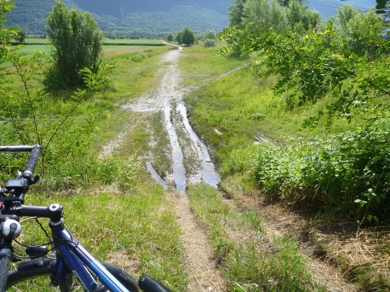 Viarhôna 2014 ? : Chemin de halage boueux au bout du port de Montalieu Vercieu