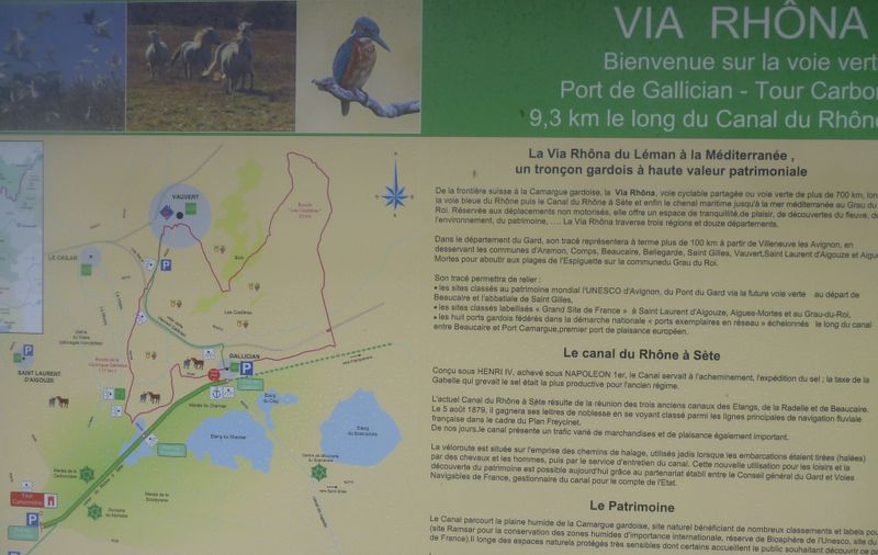 Panneau ViaRhôna à Gallician (Gard) , vu en avril 2015