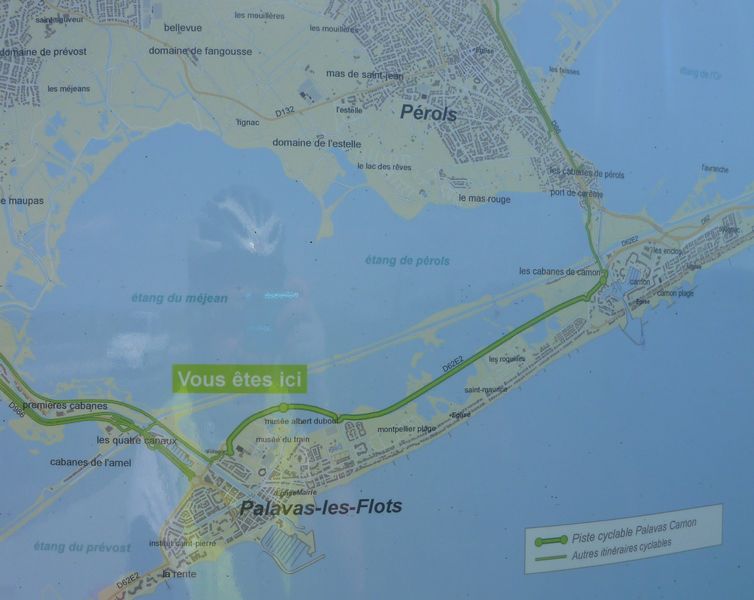 Carte des pistes cyclables Palavas les flots 2015, mais pas de ViaRhôna pour l'instant ..