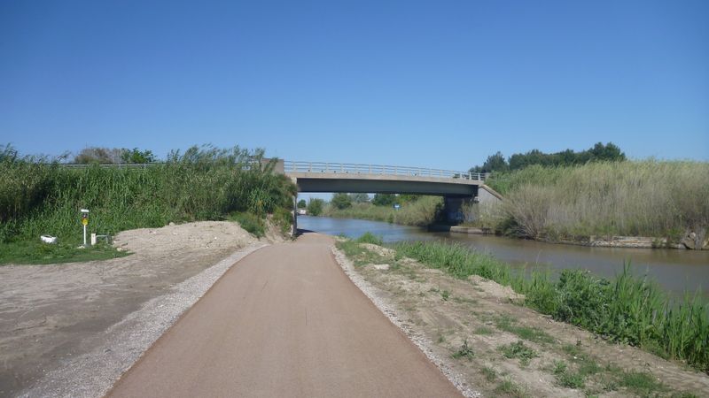 Sortie de Aigues Mortes vers le Nord : Piste cyclable de Aigues mortes vers Gallician en 2015