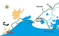 carte saint gilles sète vélo