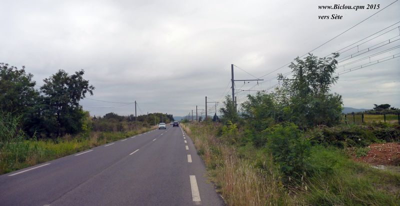 Malheureusement Ya plus de voies cyclables après Villeneuve, sur la D 116 vers Vic la Gardiole en 2015