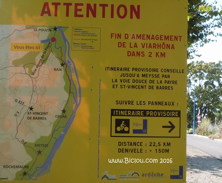 Balisage provisoire ViaRhôna à Le Pouzin en 2016