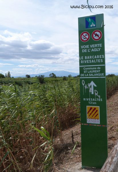 Pancarte Voie verte de l'Agly : Le Barcarès - Rivesaltes