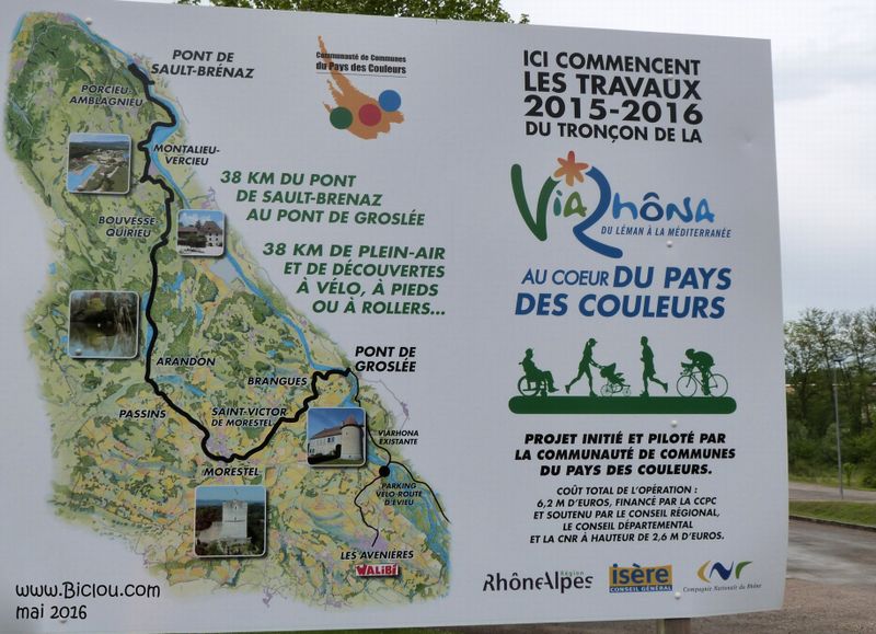 La pancarte informative ViaRhôna à Montalieu Vercieu en mai 2016