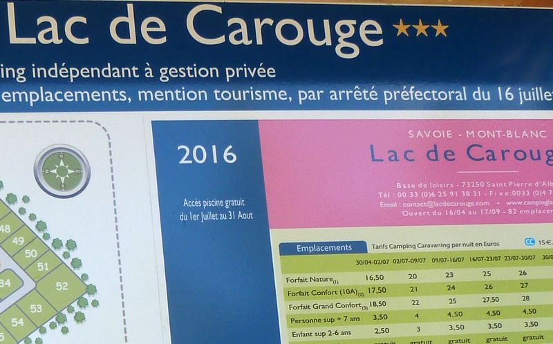 Lac de Carouge, Savoie ; Prix des emplacements de Campings ; sans comments ..