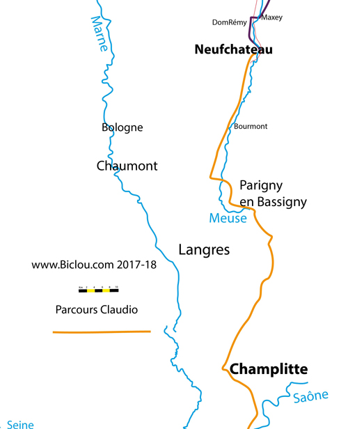 Carte bambée à Bi et Tri cyclettes le long de la  Meuse en 2017 Charleville Givet Dinant