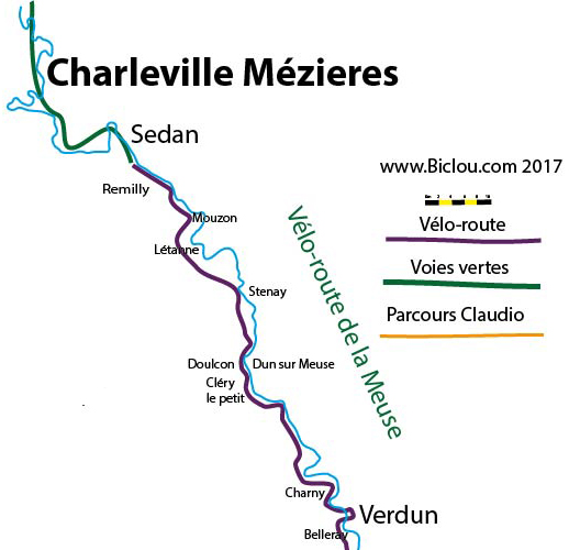 Carte bambée à Bi et Tri cyclettes le long de la  Meuse en 2017 Charleville Givet Dinant