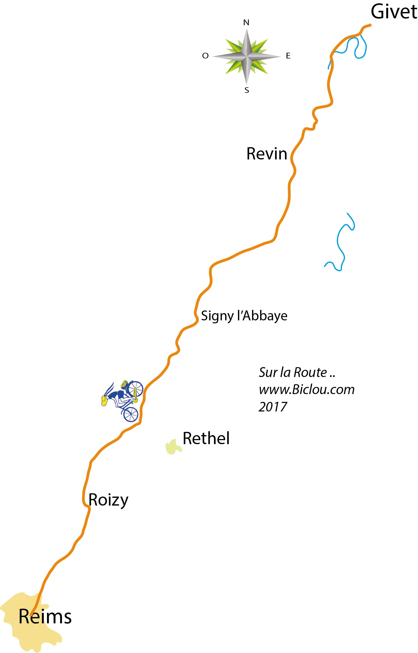 Carte bambée à Bi et Tri cyclettes le long de la  Meuse en 2017 Charleville Givet Dinant