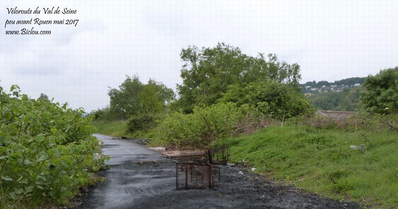 Ce Bel asphalte, enrobe la vélo-route du val de Seine avant Rouen, en 2017, mais des Kons sévissent déjà