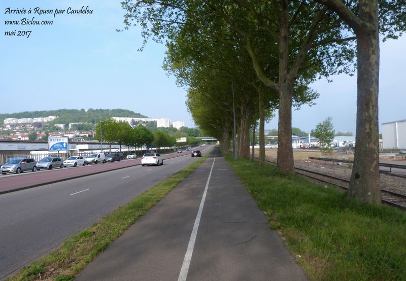 Piste cyclable Rouen vers Canteleu, zolie mais mal identifiée en 2017