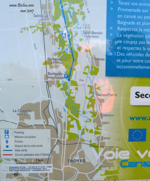 La position cartographiée de la voie verte ; canal de haute Seine