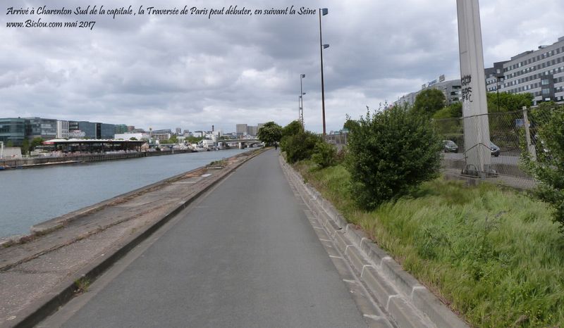 La piste cyclable Charenton Paris le long de la Seine en mai 2017 : Panam en travelling