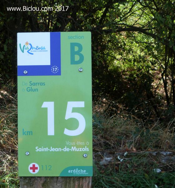 Balisage ViaRhôna Sarras - Glun ; à Saint Jean de Muzols, Ardèche