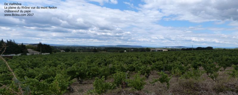 ViaRhôna offre en prime, une belle vue sur la Plaine du Rhône, depuis Mont Redon , châteauNeuf du pape
