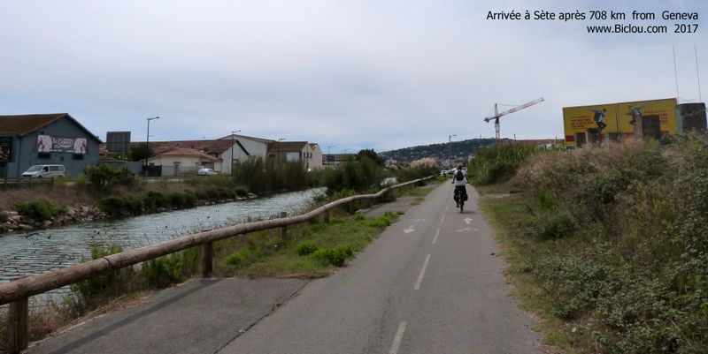 Arrivée à Sète, le long du canal de la Peyrade et le quai des Moulins 