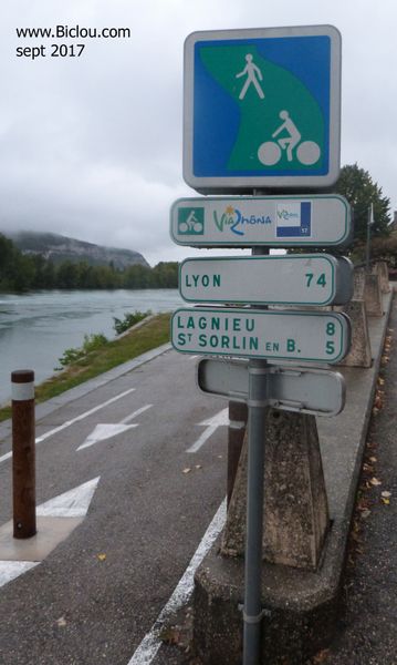Le Balisage à Sault Brénaz indique kil nous reste N km avant Lyon