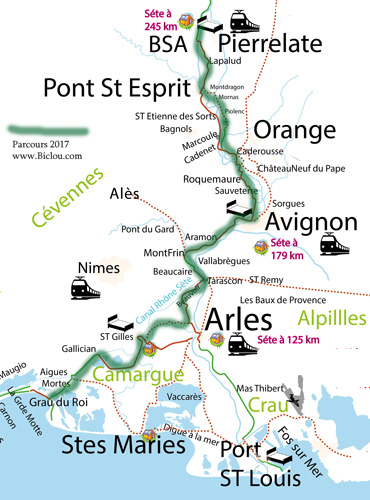 carte Pierrelatte Grau du Roi à bicyclette et Trike 2017