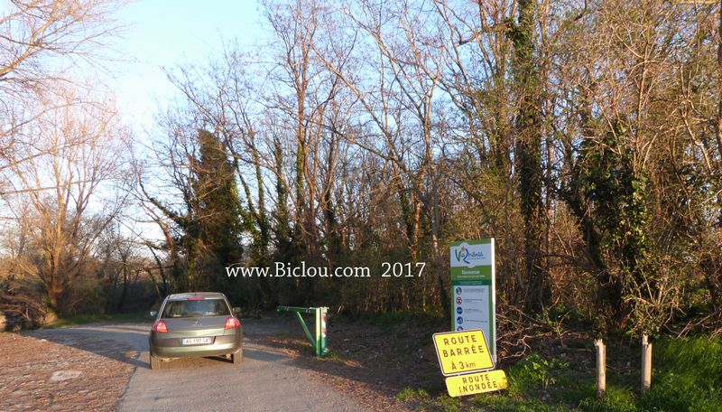 Route barrée en mars 2017, sur ViaRhôna peu avant Bourg saint Andéol, mais barrière levée ..
