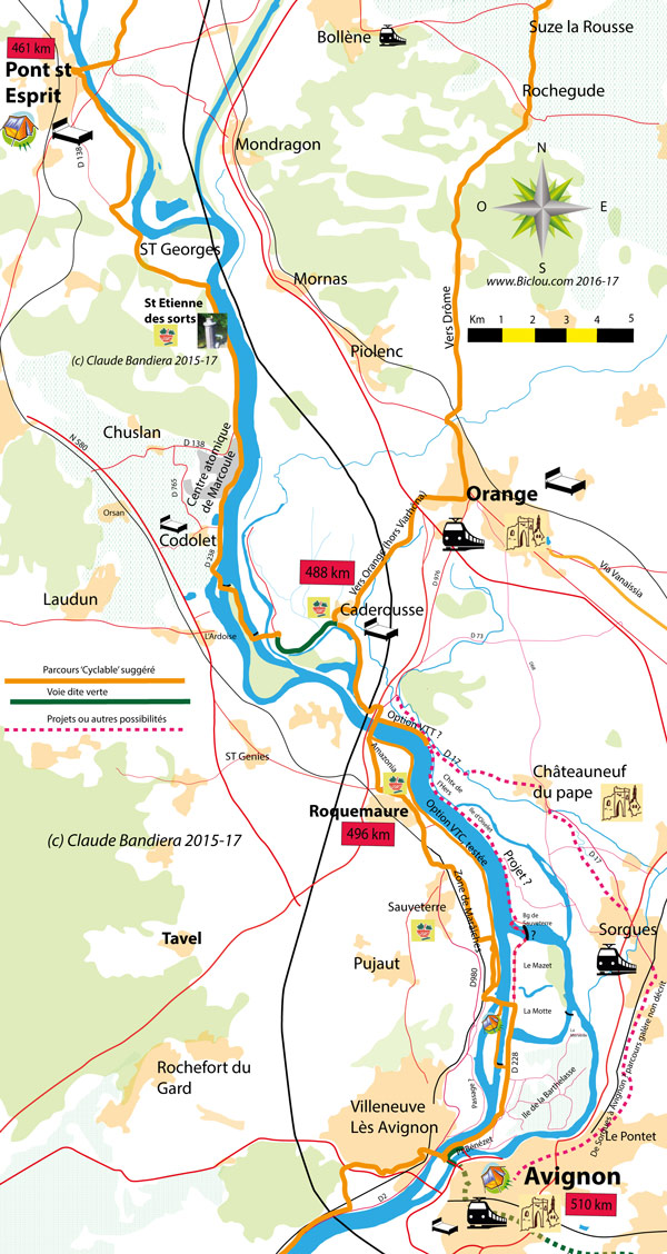 carte extraite du topo guide ViaRhôna de claudio en 2017 PSE Avignon