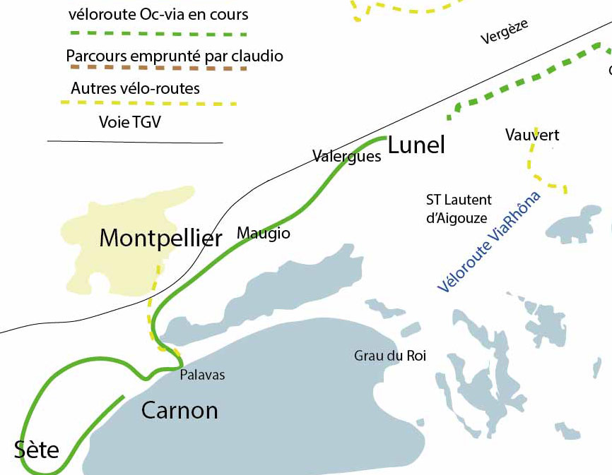 carte bambée à bicyclette Lunel Carnon Sète en 2017 par claudio de la faverges