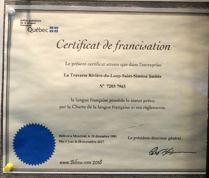 Certification de Francisation