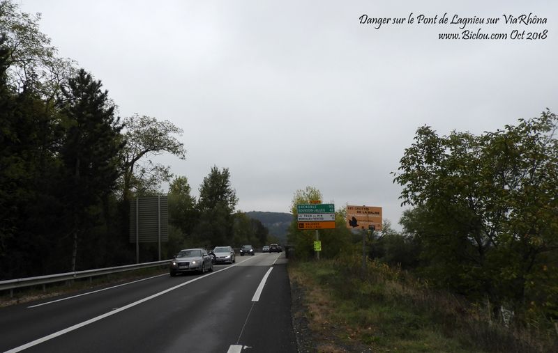 Danger sur le pont de Lagnieu, sur ViaRhôna (2018), rien ne change ..