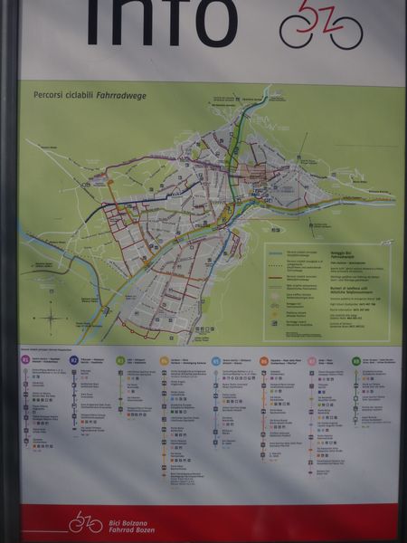 Carte des pistes dites cyclable de Bolzano